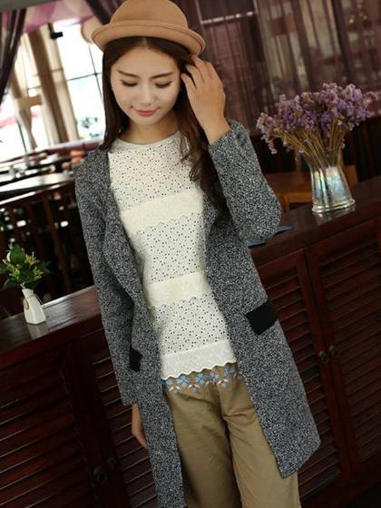 Women's Fall Fashion Strip Long Sleeve Basic Turndown Collar Sweater Coat Long Cardigan Tops Outwear