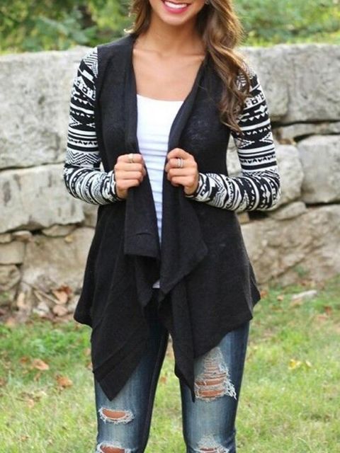 Kvinders efterårsmode Varm frakke Langærmet toppe Overtøj sweater Totem farve matchende uregelmæssig cardigan