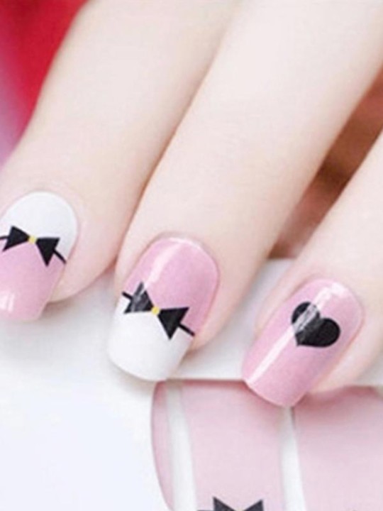 Frauen Pink Bowknot Herz Muster DIY Aufkleber Nail Art Decals Nägel Wraps Nagel Werkzeuge Maniküre