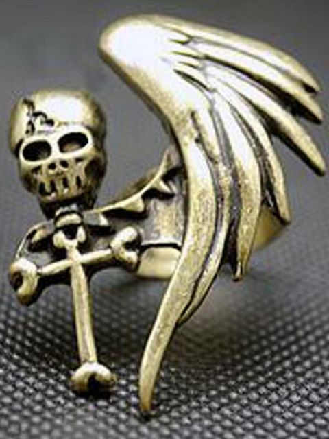Tíska Unisex hringur álfelgur Big Skull Cross Wing Ring Punk Style Skartgripir