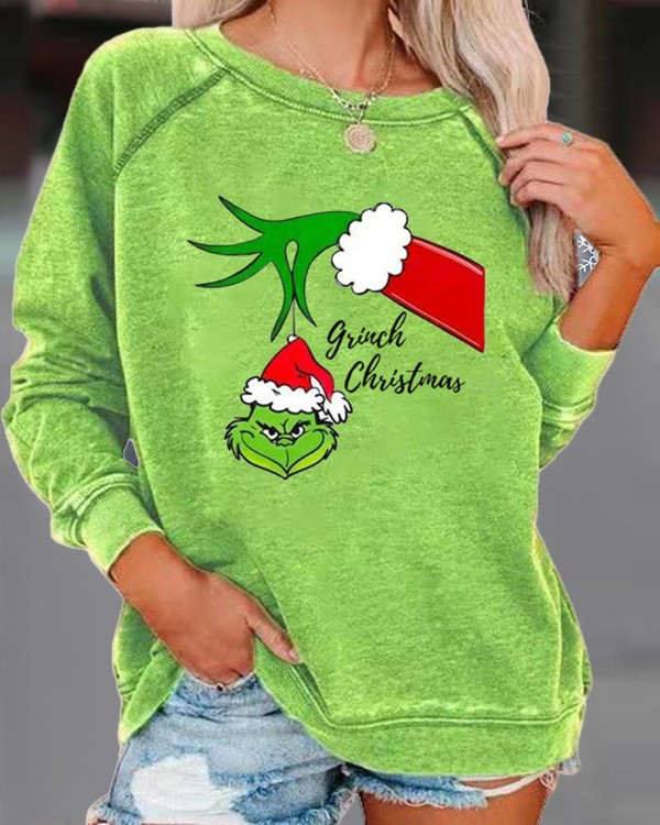 plus-size-grinch-stole-christmas-print-casual-top