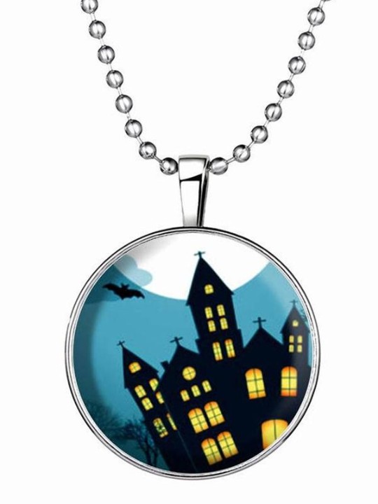 Halloween Ghost Fortress Mønster Glow in The Dark Pendant Lysende Kvinder Halskæde Vintage smykker