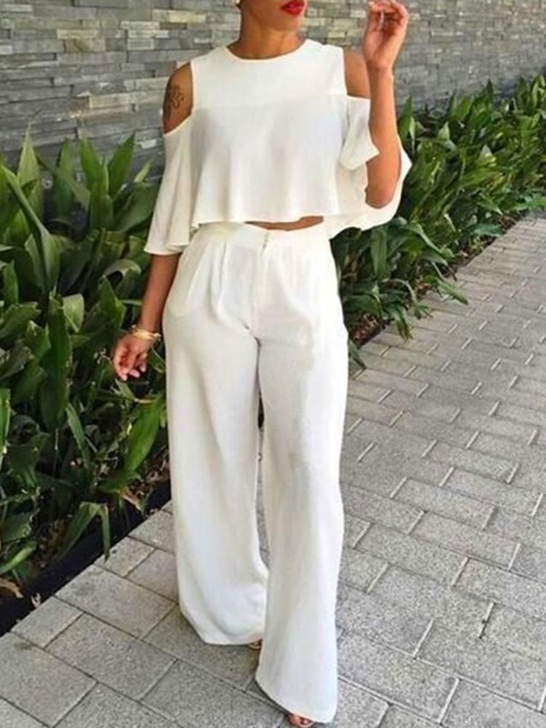 2 PCS Sexy Moda Terno Calças Colheita Tops Soltos Calças Compridas Ternos Casuais