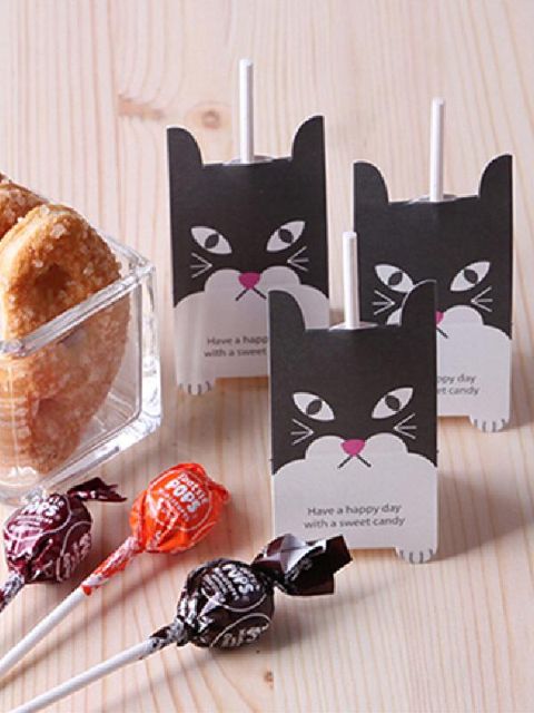 17cm*4cm Sød kat slikkepind Lolly Pop Holder Tag Julekage Pop Dekor gavekort