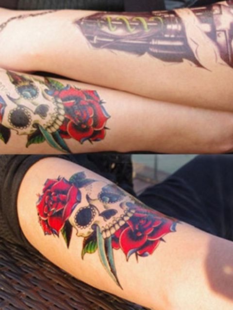 Skapandi Halloween Skull Rose Vatnsheldur húðflúrlímmiðarmerki Tímabundið húðflúr