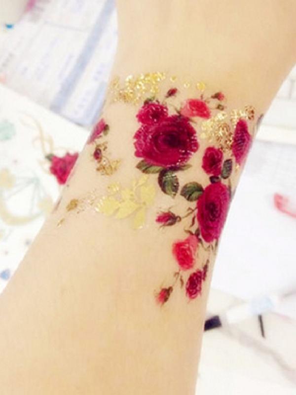 Mode Elegant Blomster Rose Mønster Vandtæt Tatovering Stickers Decals Midlertidig Tattoo