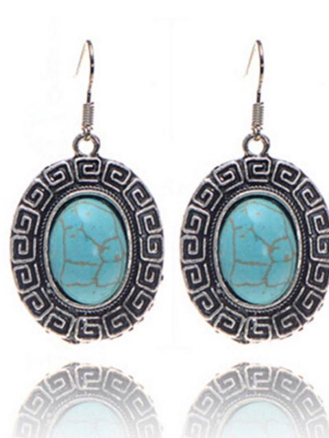 Runt vintagemönster brincos tibetanska silverörhängen turkos Fina och modesmycken Present för kvinnor