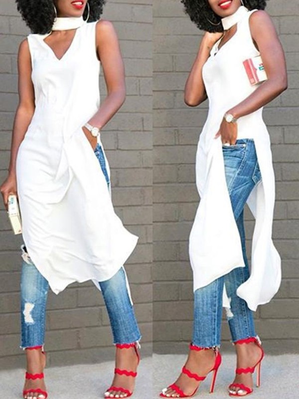 Mulheres Plus Size Vestido Branco Slim Fit Sexy Sem Mangas Casaul Vestido Verão Maxi Vestido Longo Tees