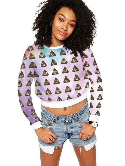 Hipster Kvinnamode Skämt Mönster Långärmad Cropped Top Autumn Sweatshirt Pullovers