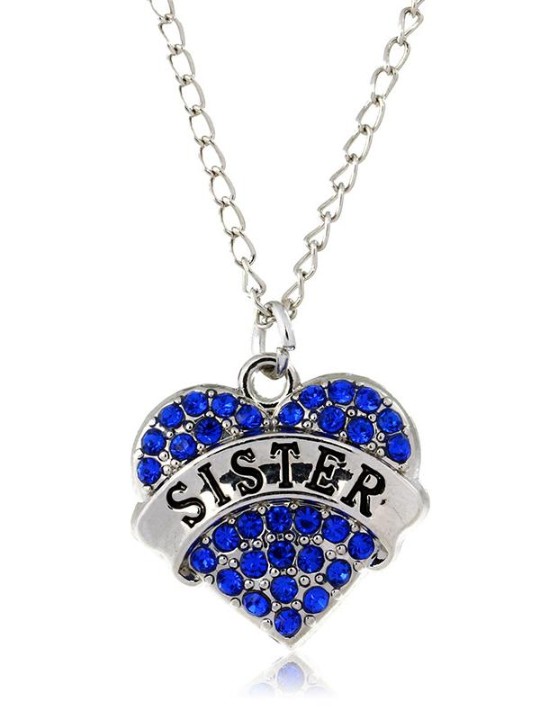 Irmã Carta de Impressão de Moda Jóias Meninas Cadeia Em Forma de Coração Diamante Pingente de Colar de Jóias Acessórios