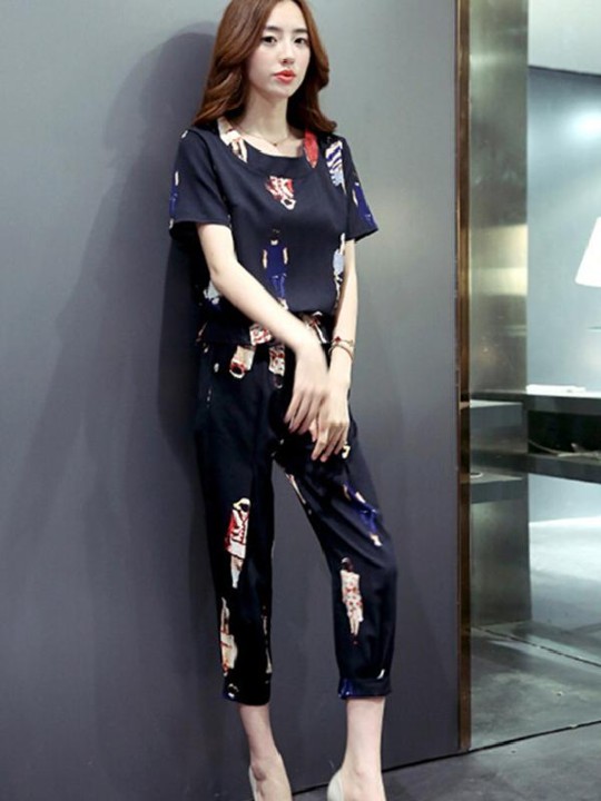 Meninas novas da forma do outono das mulheres impressas partes superiores Blusa + Leggings