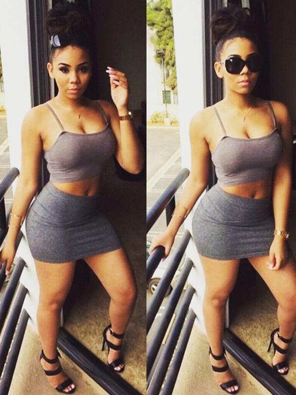 Sexiga Ladys 2ST Crop Top och Mini Kjolar Sommarmode Night Out Clubwear