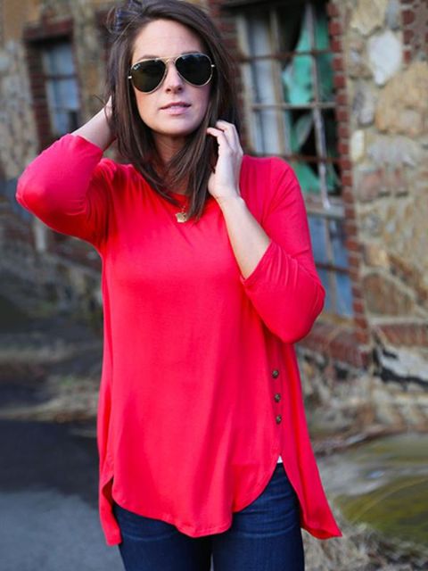 Dömutíska teygjanleg plússtærð mjúk langermi Óreglulegur afslappaður passa frjálslegur bolur bolur grunnblússa