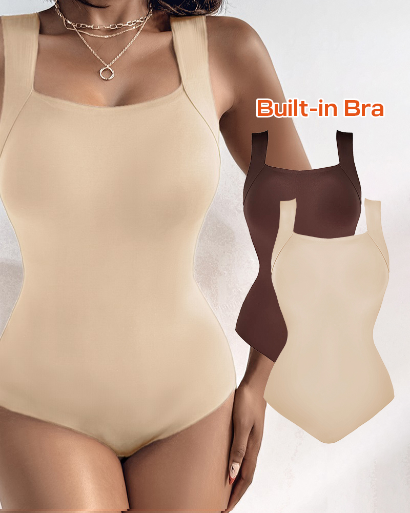 ChicMe 2PCS ContourX U Neck Shapewear Built-in Bra Sleeveless High Strechy Slim Fit Tank BodySuits
