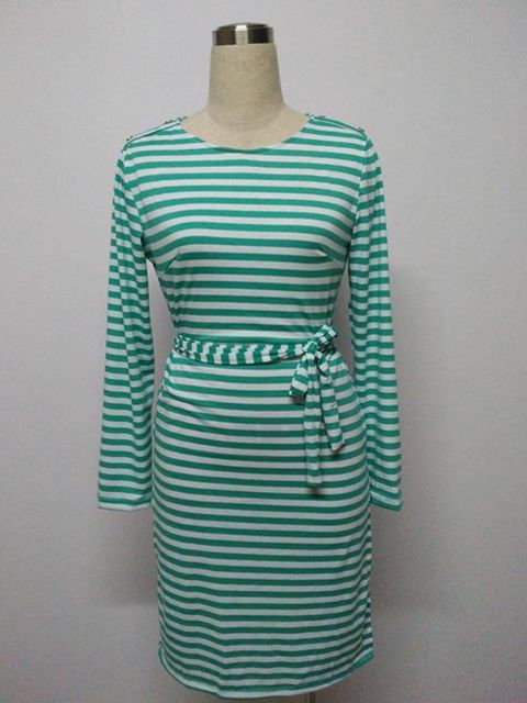 Lady&#39;s Fall Fashion à manches longues à rayures Casual Crew Neck Loose Size Side Split Dress