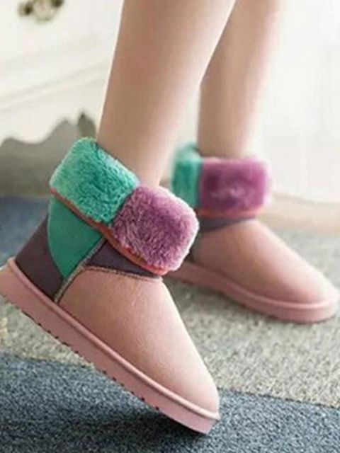 Femmes hiver décontracté chaud fausse fourrure en daim mi-mollet plat épaissir botte chaussure neige bottines