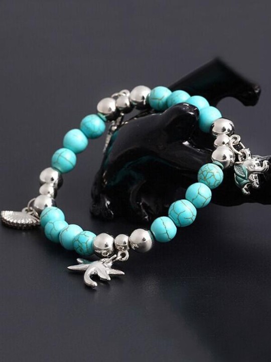 Dammode Turkospärlor Silverpläterade Söta djur Armband Handgjorda Accessoarer Smycken Presenter