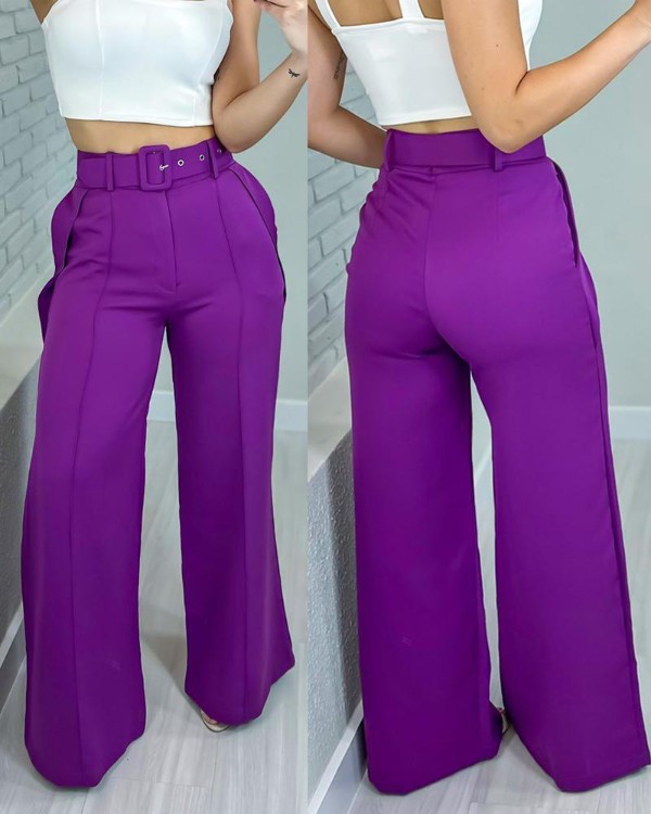 High Waist Work Pants With Belt