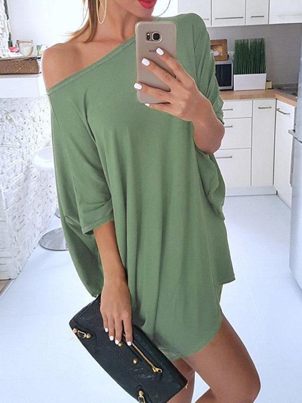 Summer Fashion Bat Sleeve Dress Casual Summer Solid Blouse Top Shirt Dress