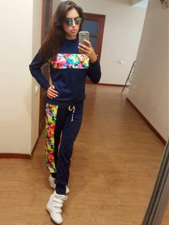 Kukkaompeleminen Musta urheilupuvusetti Pitkähihaiset Jogger-topit Huppari Pullover + Collegehousut