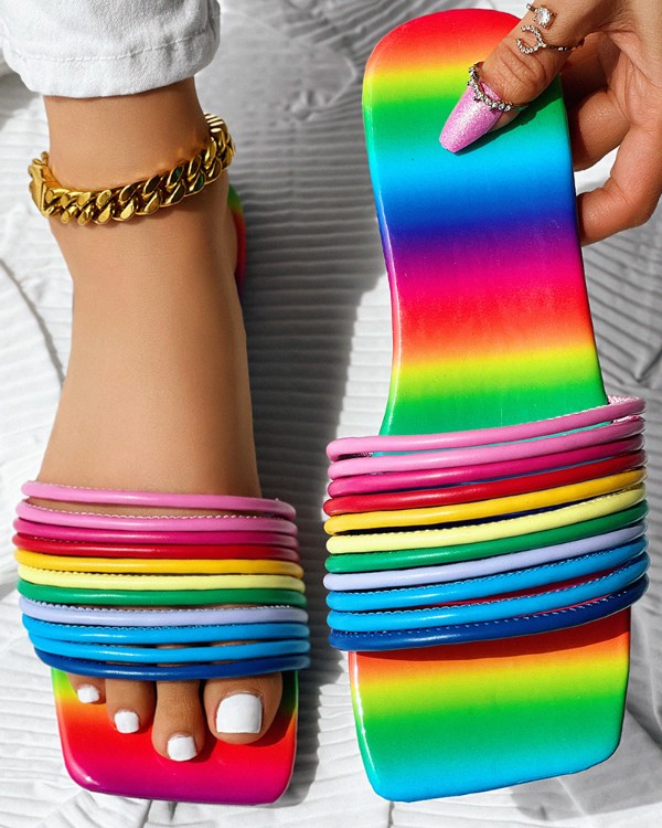 Rainbow Stripe Open Toe Slippers