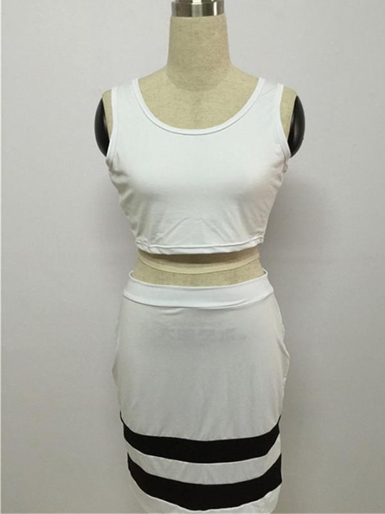 Damen Slim Fit Weiß Ärmelloses Bandage Kleid 2 Stück Hip-Paket Bodycon Club Dress