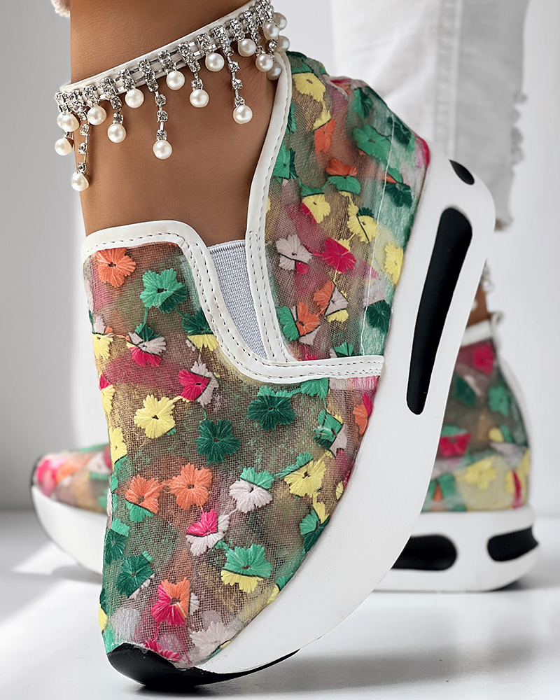 Casual Peep Toe Elastic Strap Slope Heel Sneaker