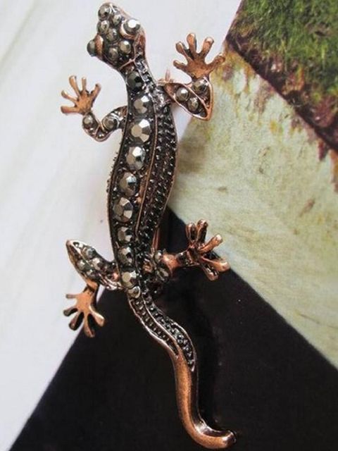 Uusi Muoti Luova Punk Kulta Timantti Lizard Hatut Laukut Vaatteet Asusteet Rintakoru