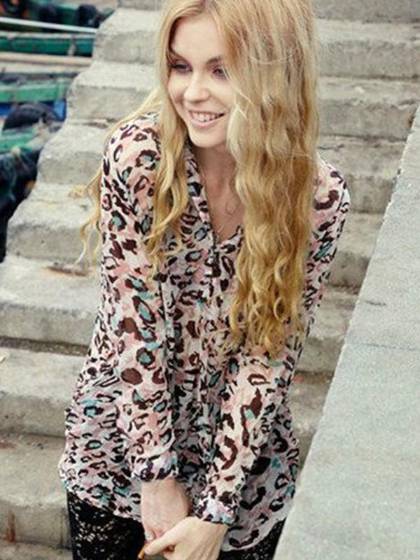 Kvinder Leopard Print Casual Shirts Toppe Langærmet europæisk stil Kvinders Vintage bluser Cardigan