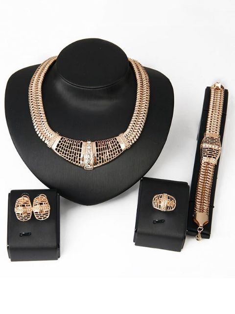 Vintage Gold Plated Bridal Wedding Party Jewelry Necklace Earring Bracelet Ring Set Gifts Jewelry Accssories