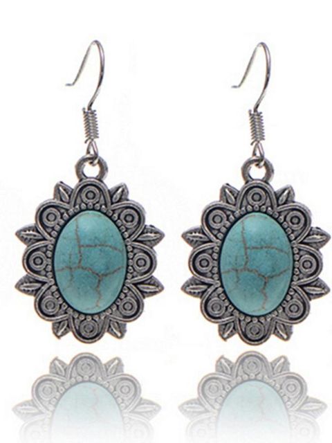 Skartgripir Heillandi þjóðerni Tíbet Silfur sporöskjulaga Rimous Túrkís Drop Dangle Eyrnalokkar Jólagjöf fyrir konur