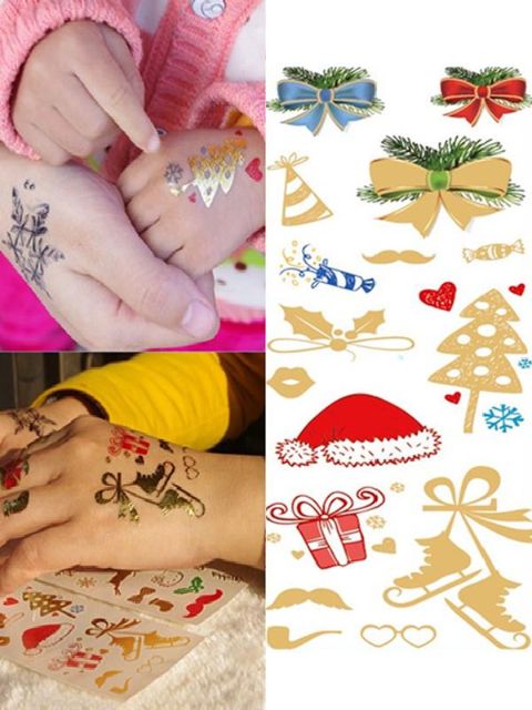 Presente de natal Adorno Natureza À Prova D &#39;Água Bronzing Tatuagem Crianças Adesivos de Natal Disponível Arco chapéus de Natal