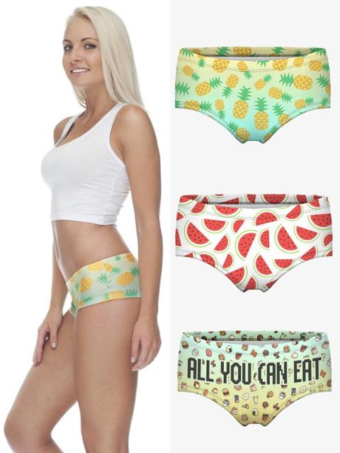 Sexy femmes mignonnes culottes taille basse slips sous-vêtements impression numérique de fruits culottes 3D sans couture