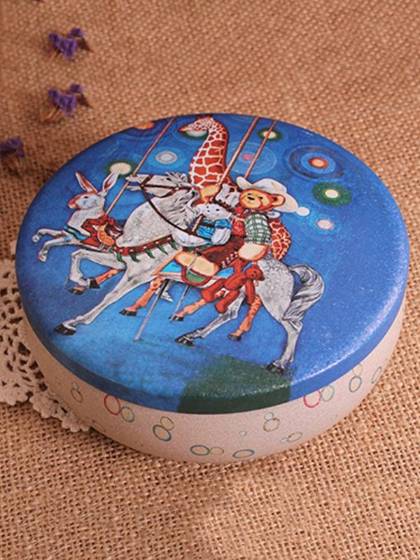 Christmas Tin Box Cartoon Carousel Print Mini Jewelry Case Desktop Round Candy Cookies Fragrance Storage Boxes Gifts