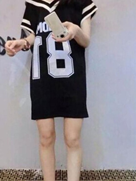 Camiseta de manga corta con estampado de mujeres de manga corta Camiseta de manga larga con cuello en V (tamaño M)