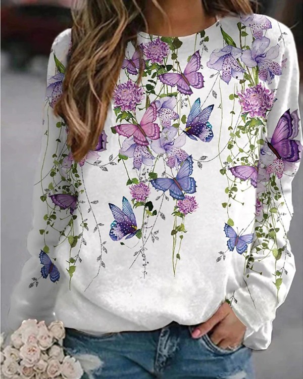 Floral Butterfly / / Landscape Long Sleeve Top