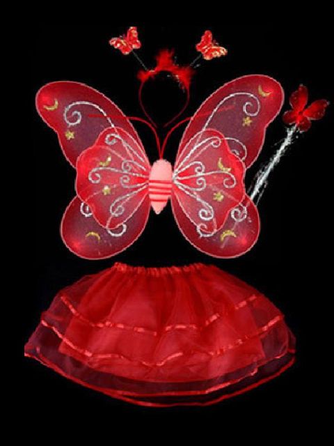 Barnens dag flickpartytillbehör Dubbla lager fjärilsvingar / pannband / magisk pinne / kjol Ängeldräkter