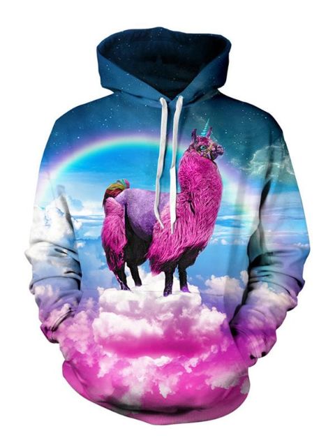 Hipster Ungt tískubita Prentun Harajuku Prentun frjálslegur hettupeysa Loose Pullovers Outwear