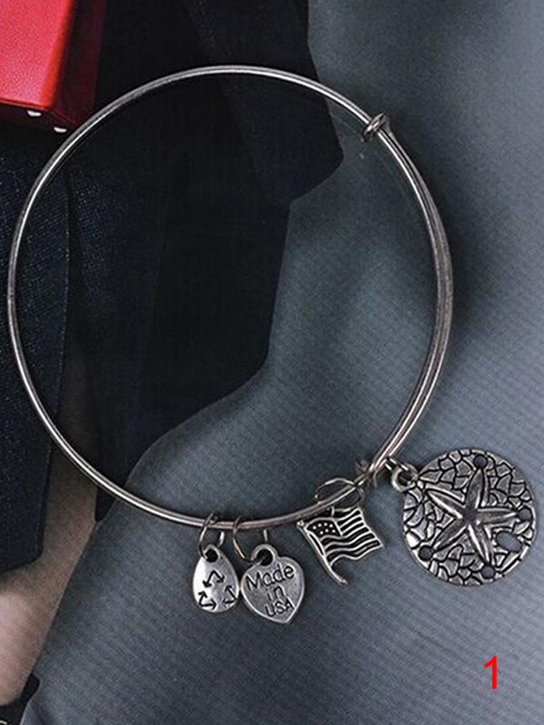 Fashion New  Personality Heart Flag Star Pattern  Design Bangel Bracelet