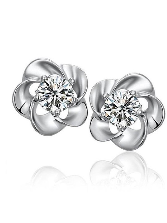 Stud Earrings For Women 925 Sterling Silver The Form Of Plum Blossom Crystal Heart-Shaped Crown