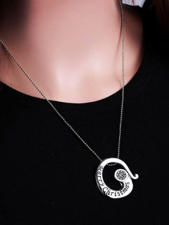 Neue Schneeflocke Englisch Frohe Weihnachten Motto Print Kette Anhänger Halskette Schmuck Zubehör Geschenke