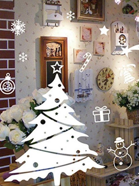 God jul Heminredning Vitt träd snöflinga Santa presentklistermärken Väggfönsterklistermärken