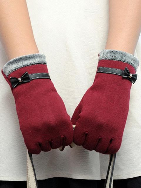 Hot Fashion Womens Touch Screen Wrist Gloves Mittens Bowknot Sweet Plus Velvet Warm Winter Gloves