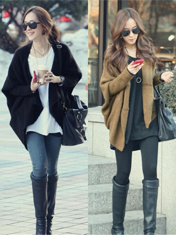 Vetrarhitakylfu ermar kvenna Ponco yfirhafnir Opnar peysur yfirhafnir