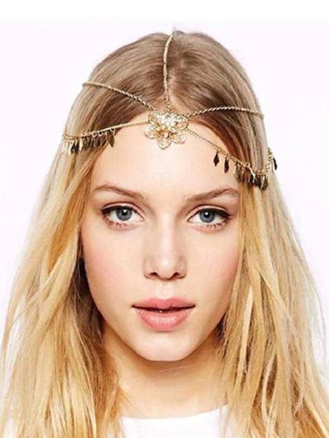 Damenmode neue Gold verlässt Floral Quaste Kette Headwear Haarschmuck