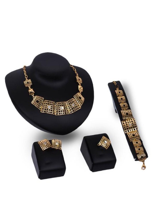 Exaggerated Vintage Floral Pattern Bridal Wedding Party Jewelry Necklace Earring Bracelet Ring Set Gifts