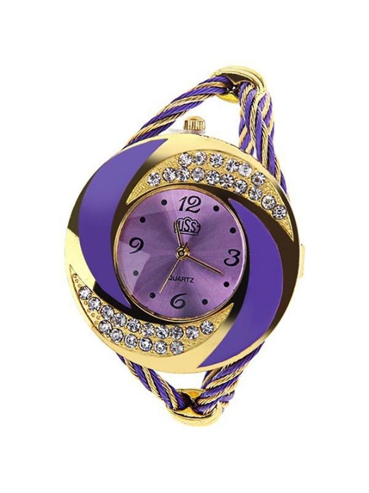 Kreativ Mode Afslappet Luksus Metal Krystal Vedhæng Kvinder Runde Armbånd Armbåndsure Kjoleur