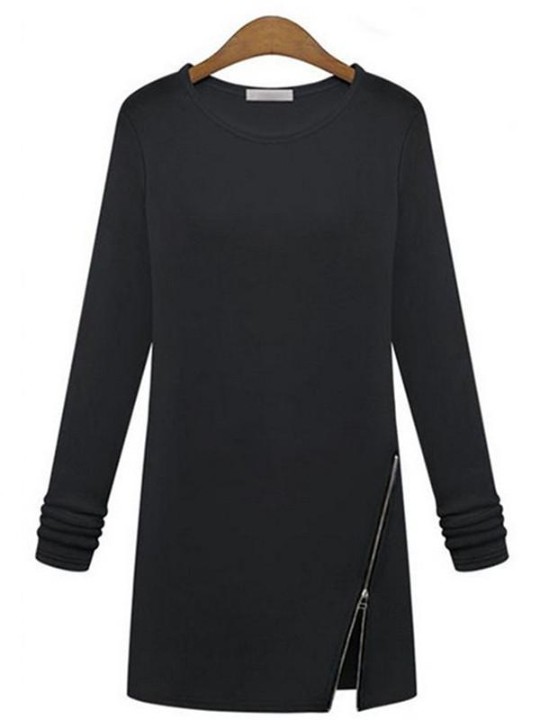 Moda feminina outono coreano estilo básico simples Zipper Design Casual vestido