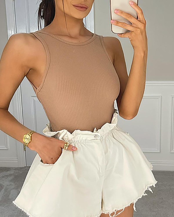 Round Neck Plain Ermalaus Skinny Tank