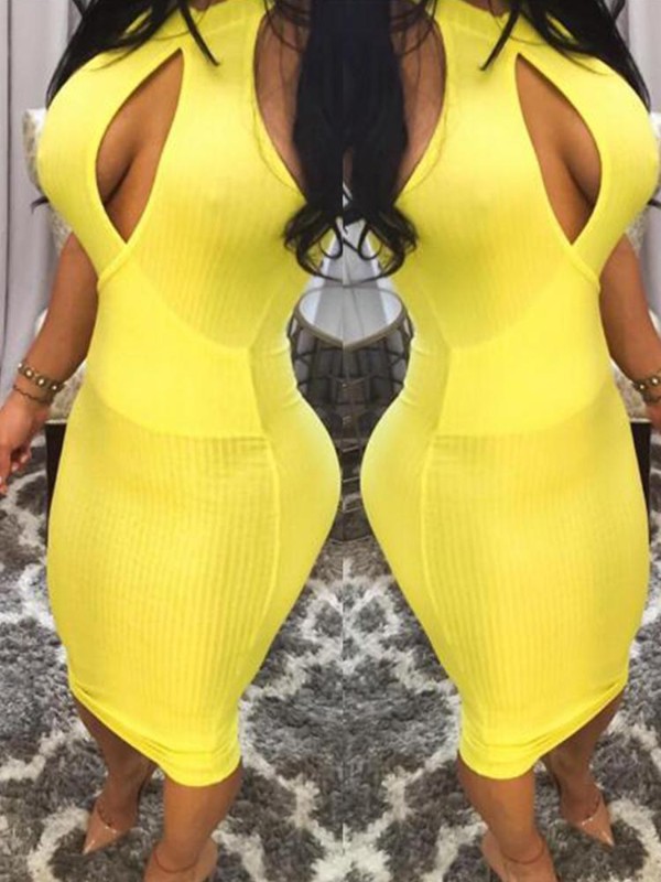 Heta sexiga eleganta kvinnor sommar V-hals Party Bodycon Pencil Dress